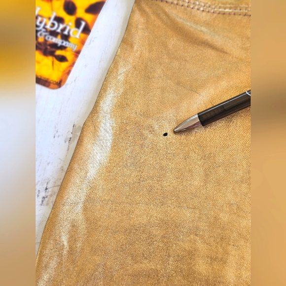 NEW Hybrid & Company Metallic Gold Wet Look High Waist Stretchy Bodycon Skirt - Picture 12 of 12